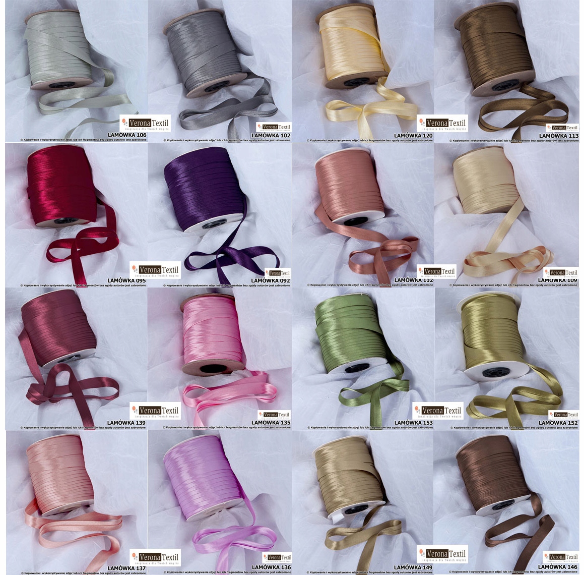 LAMÓWKI ATŁASOWE FIRANKA 119 POPULARNYCH KOLORÓW Rodzaj lamówki