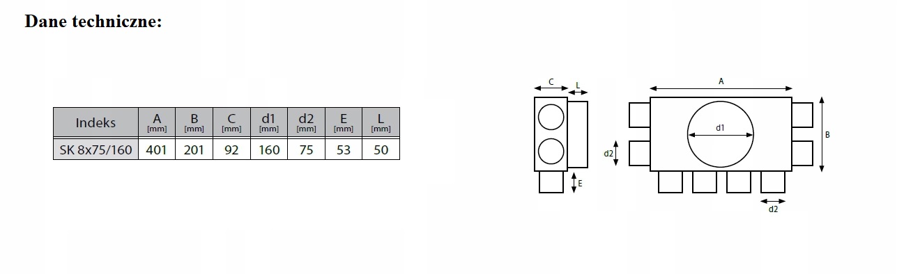 Skrzynka ROZDZIELACZ PŁASKI 8x75/160 REKUPERACJA ATEST Marka Wentpax