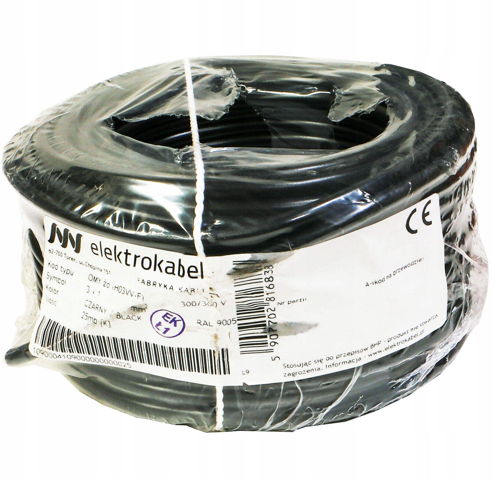Měděný kabel Omy 3x1 300V Lanko Cu 25 m kulatý černý