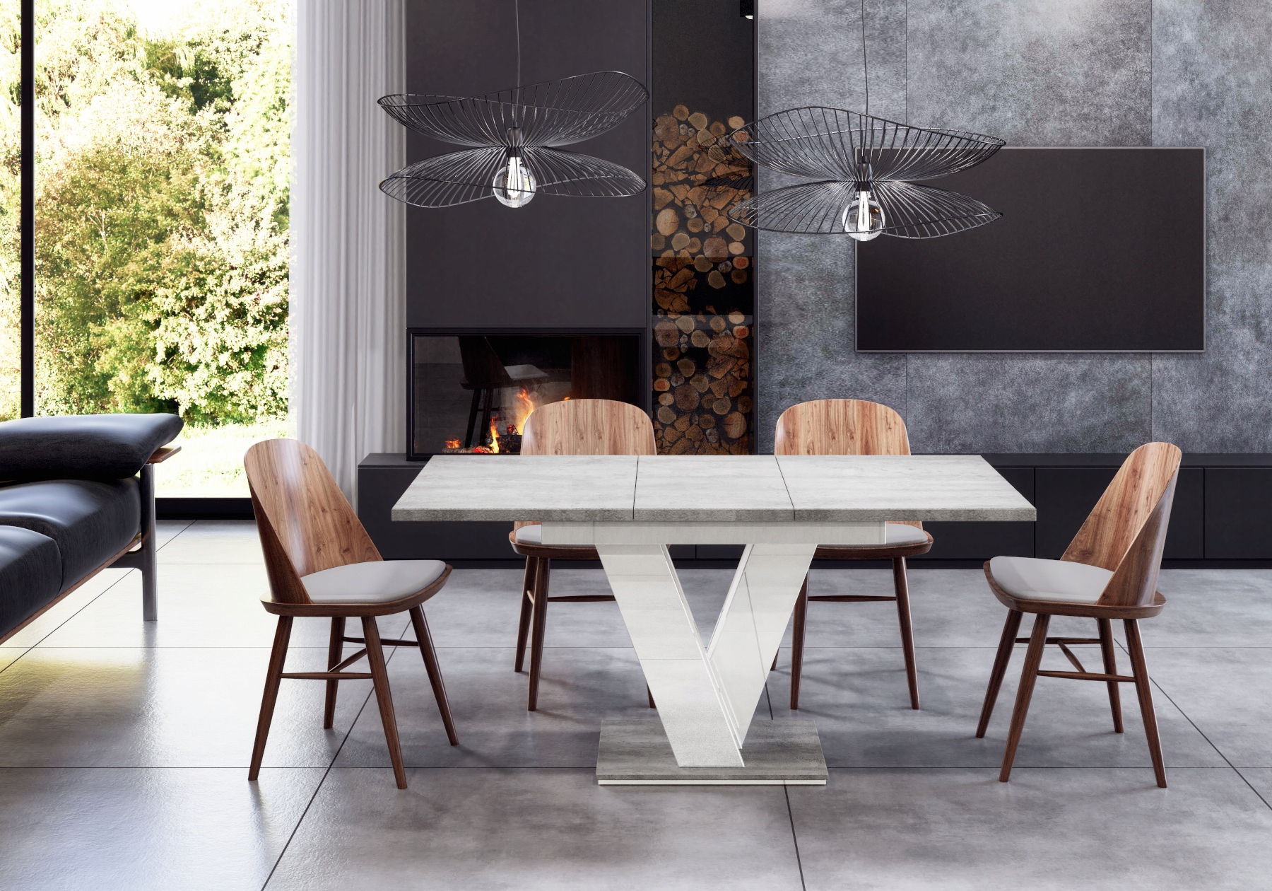 Stół Rozkładany 120 - 160 cm Biały Połysk + Beton Kod producenta 4627