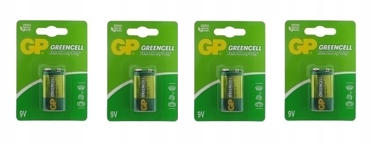 

4 x Bateria 6F22 Gp Greencell 9V mocna cynkowa