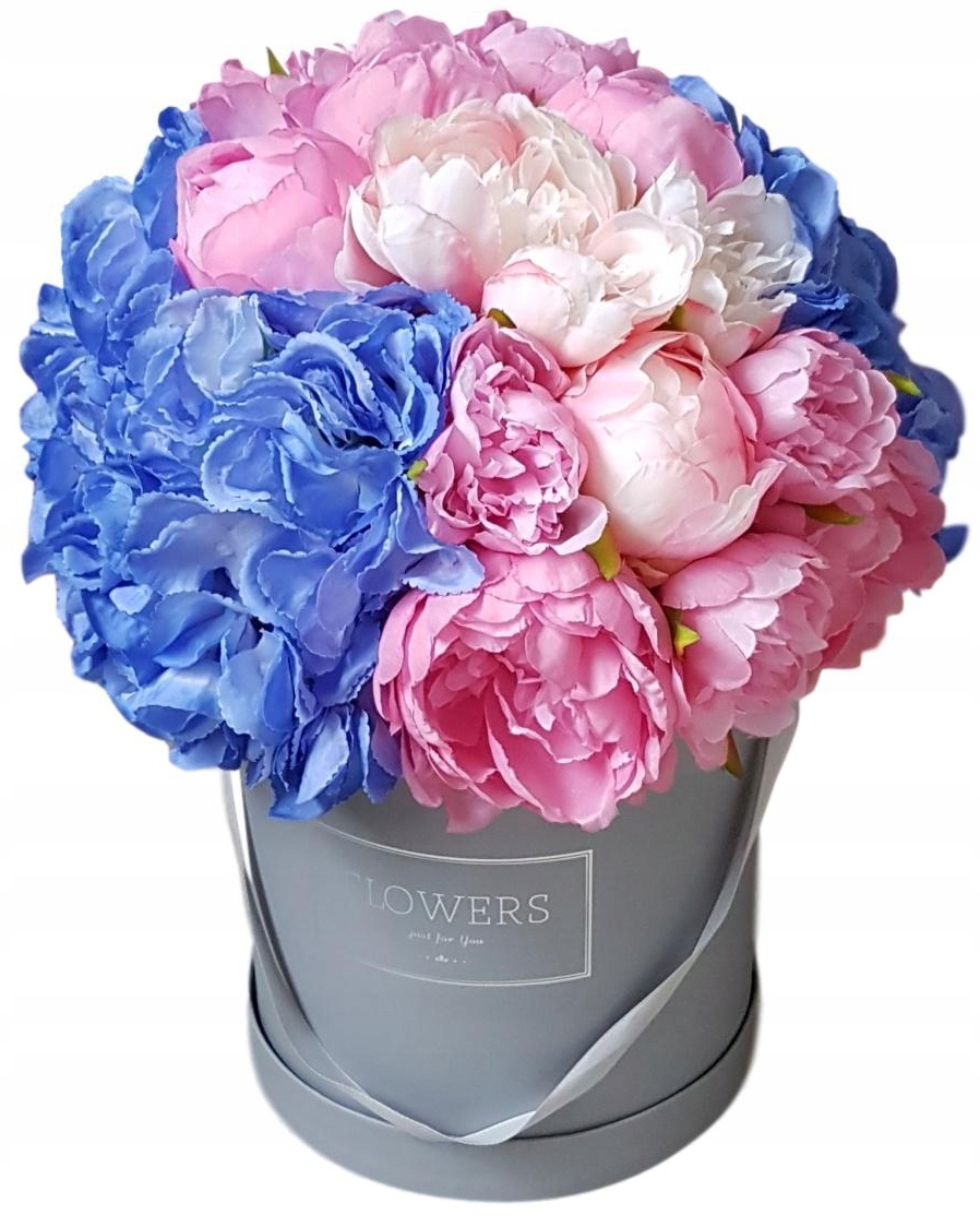 Veľký Flower Box ružové Peonie Pivonie Hortenzie modré umelé kvety