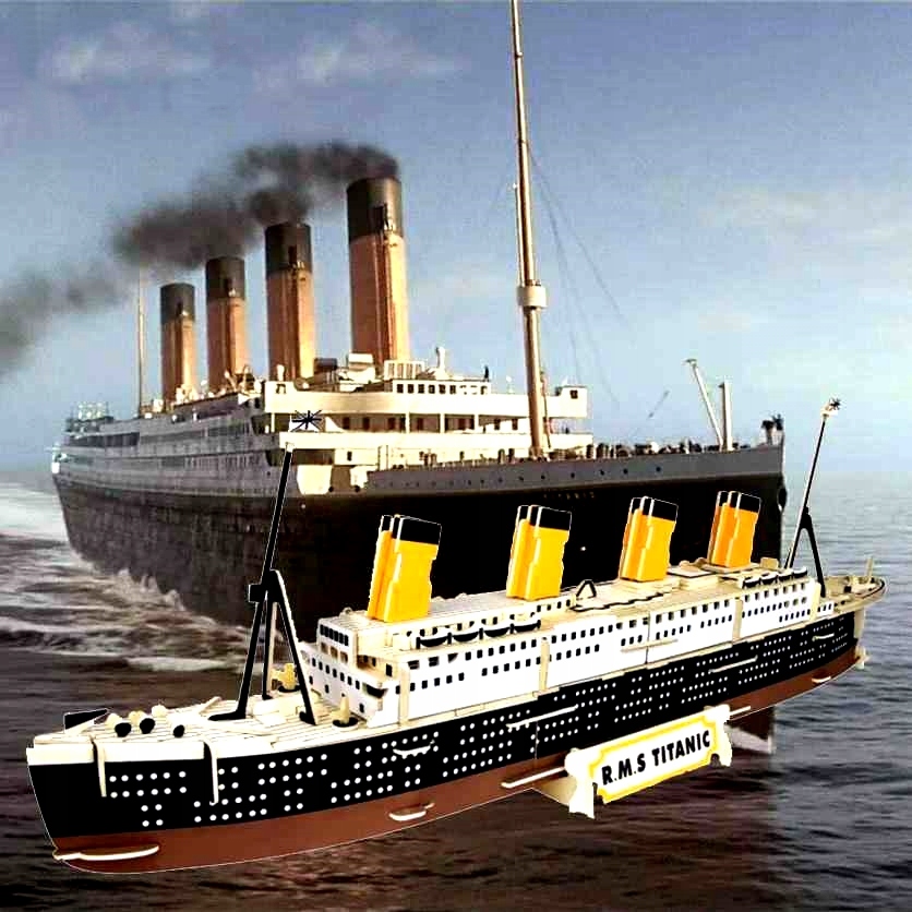 PUZZLE DREWNIANE 3D TITANIC STATEK OKRĘT PAROWIEC Liczba elementów 154