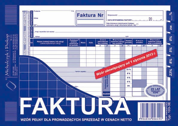 

Faktura Vat netto A5 103-3E 1+1kop 80k Michalczyk
