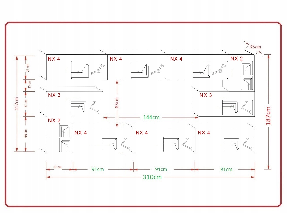 Meblościanka pokój salon meble N3 1C salon Meble Marka Prime-Home