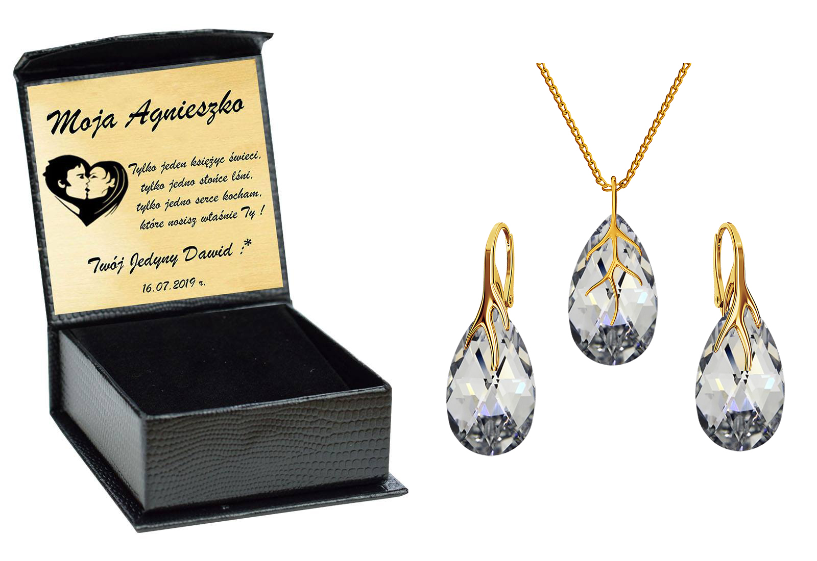 

Złoty Drapieżny Komplet Swarovski Srebro Grawer