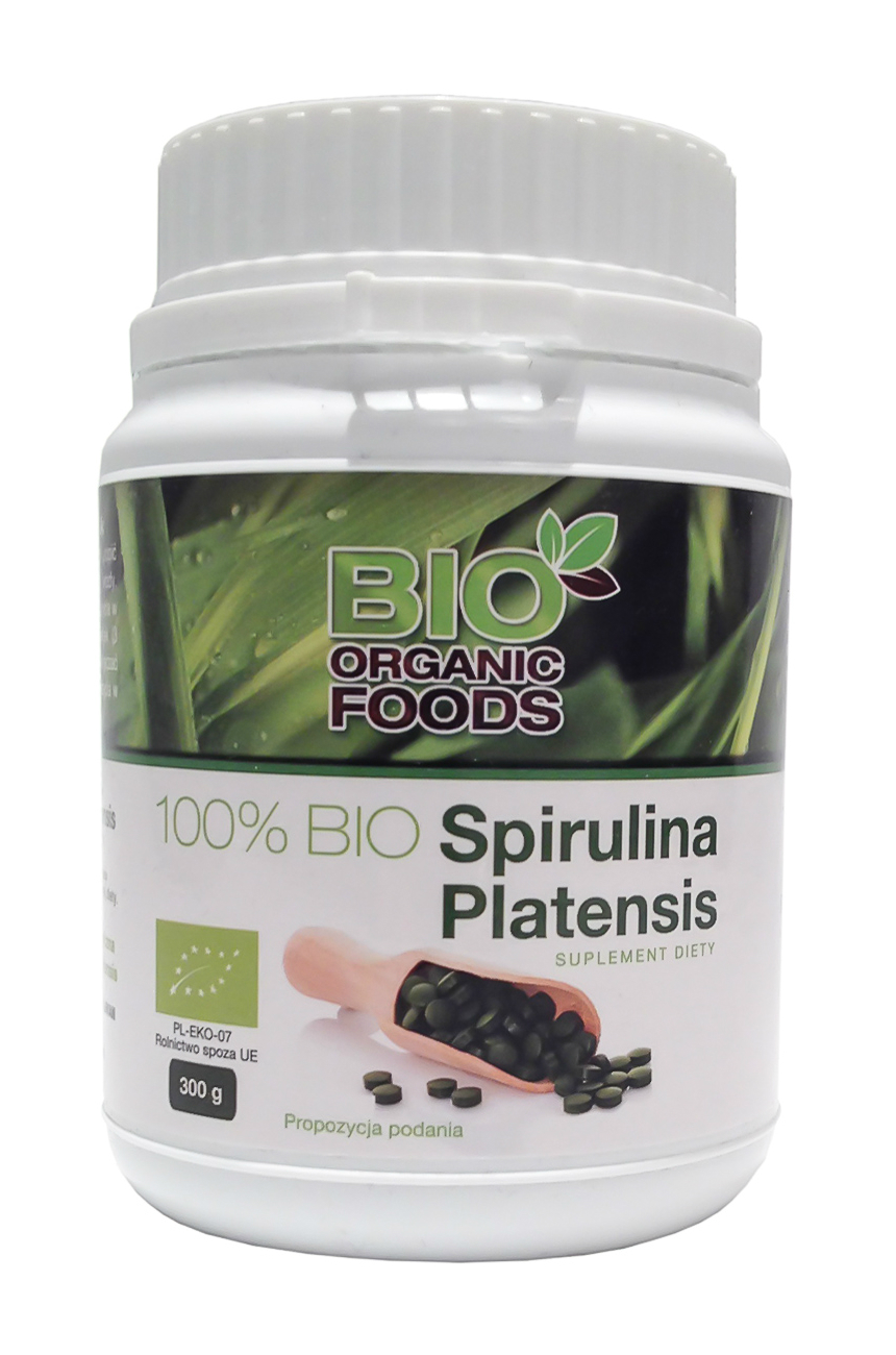 Bio Spirulina Platensis 250 mg Bio Organic Foods 1200 tabletek 300 gram
