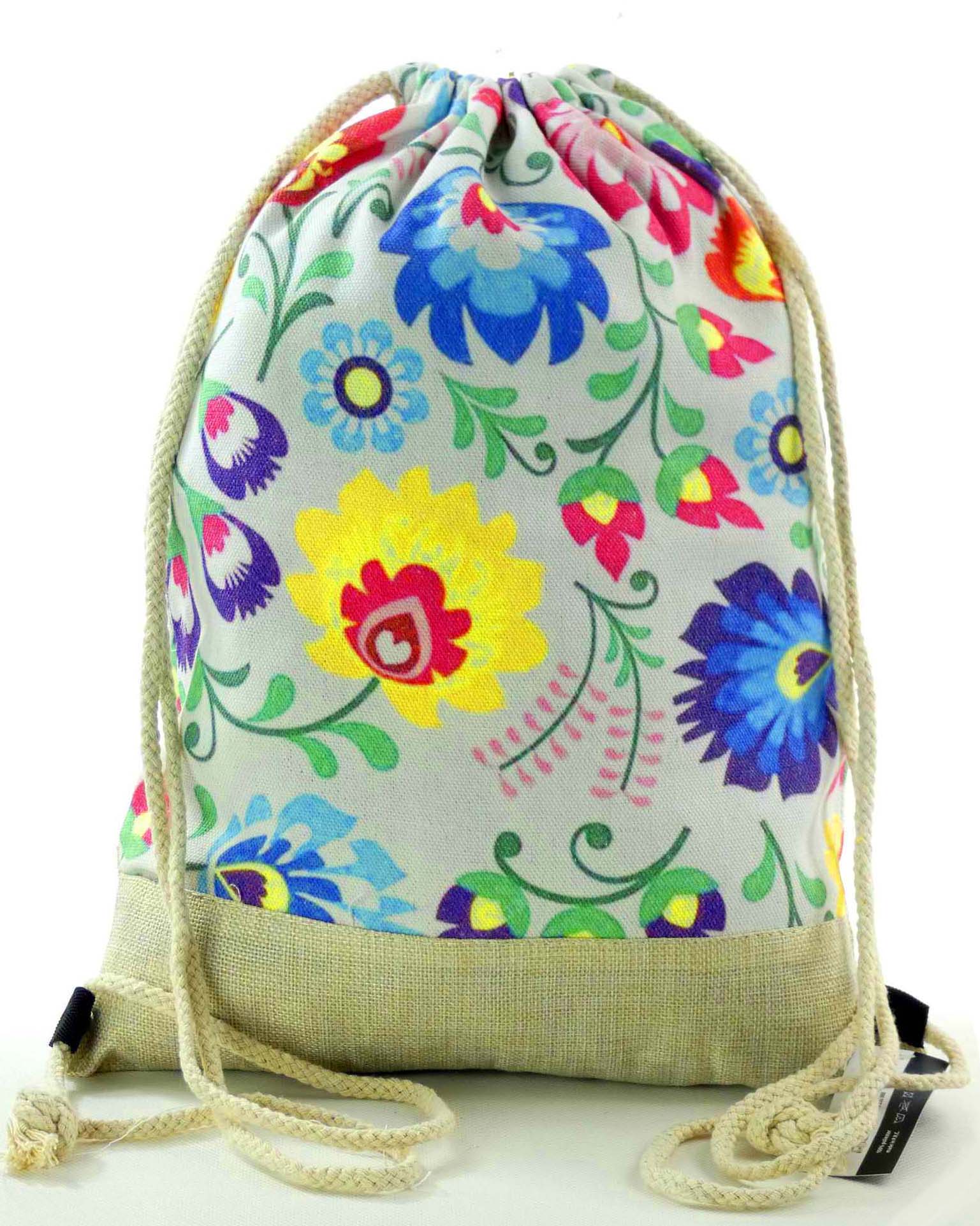 

Duży worek plecak torba bag Łowickie Kwiaty Boho