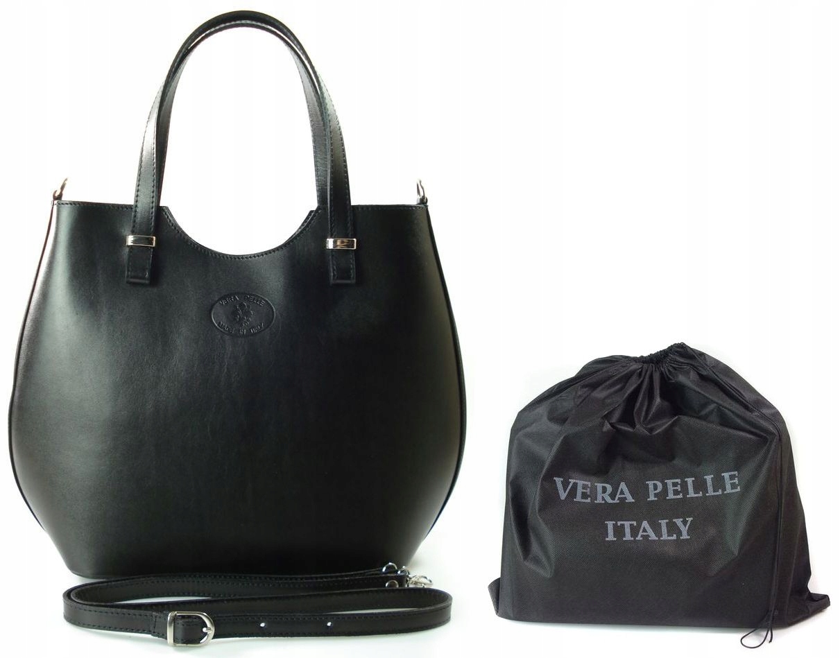 

Duża Włoska Torba Shopper Bag Zarka Srebro Czarna