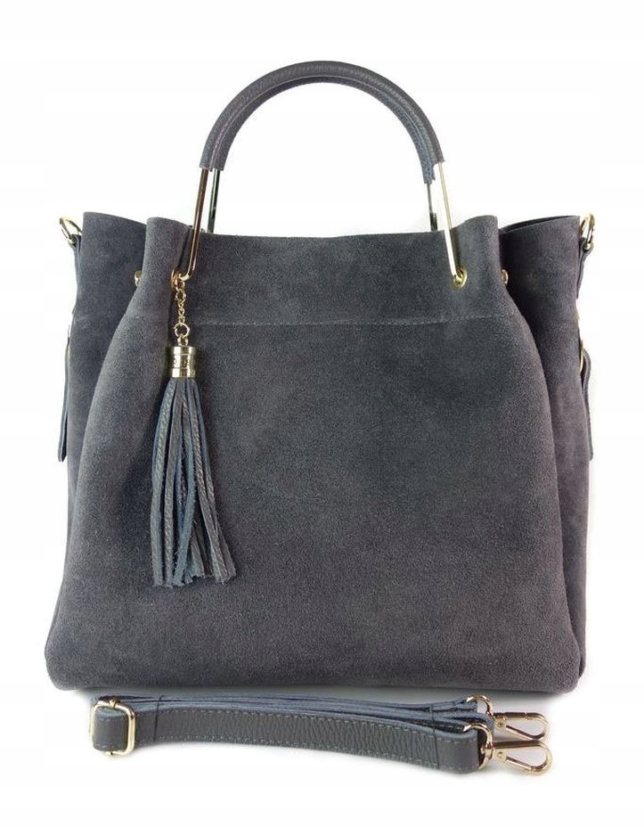 

Kufer Vera Pelle Włoska Skóra Zamsz Shopper Szary
