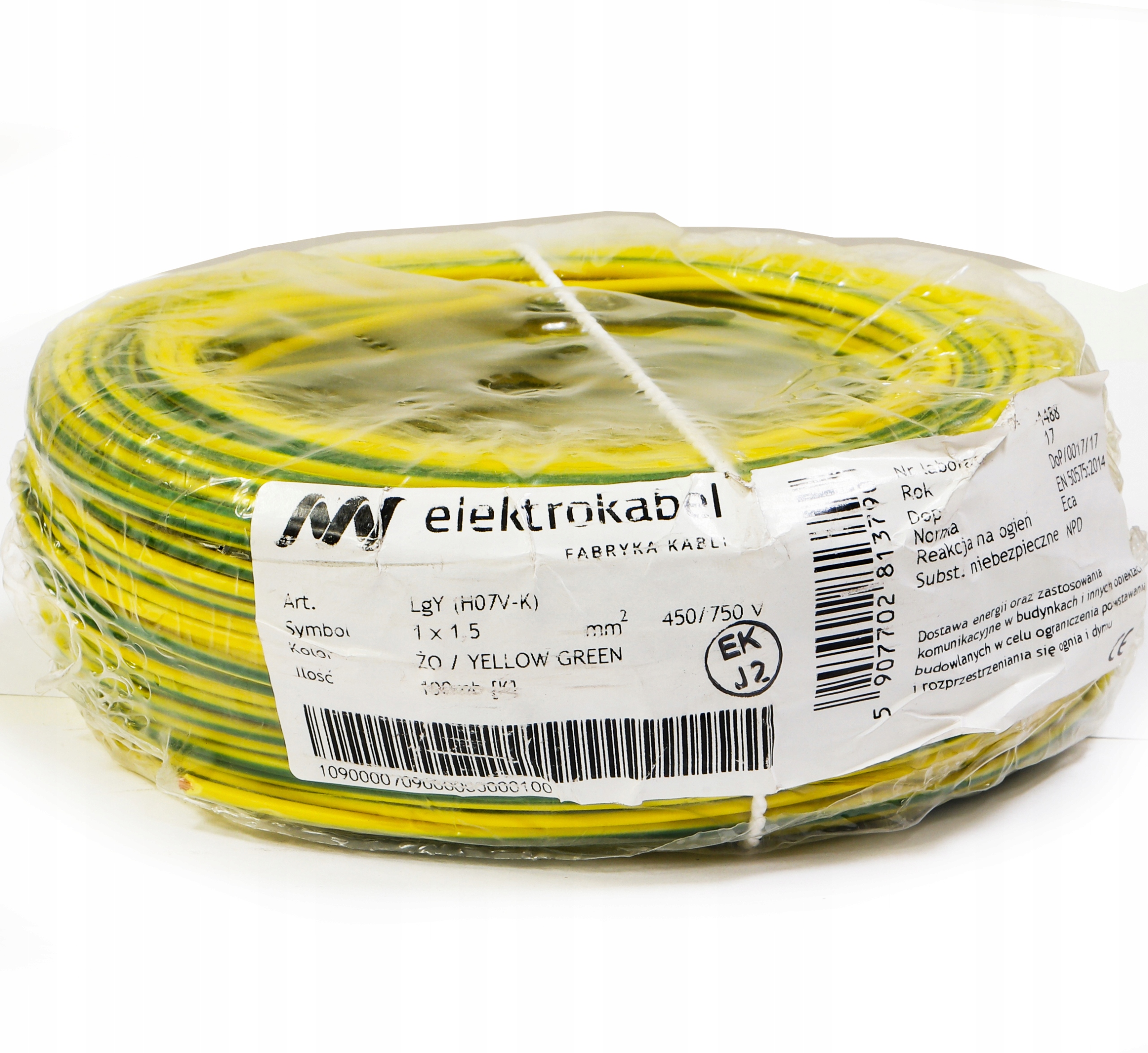 Kábel Lgy 1,5 mm žltý zelený 100 m 750 V