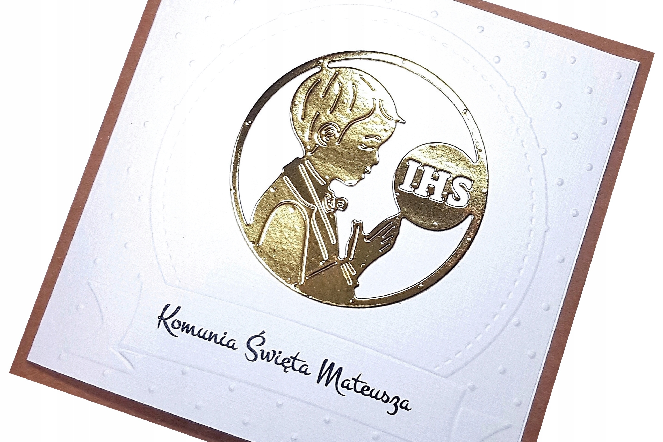 ZAPROSZENIA NA KOMUNIĘ KOMUNIJNE - ZŁOTE DZIECKO Wysokość produktu 14.5 cm