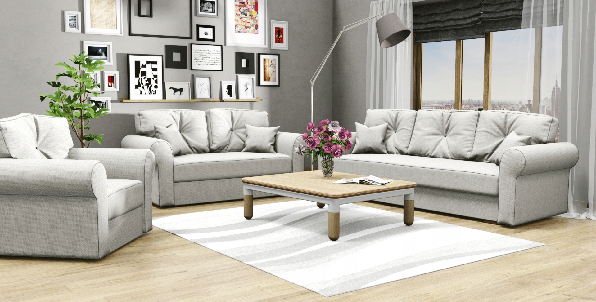 Zestaw LION 3+2+1 Sofa Rozkładana Wersalka Fotel