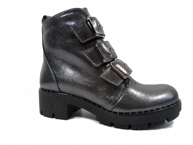 Ocelově stříbrné kotníkové boty dámské boty s kožíškem beránek Karino 36