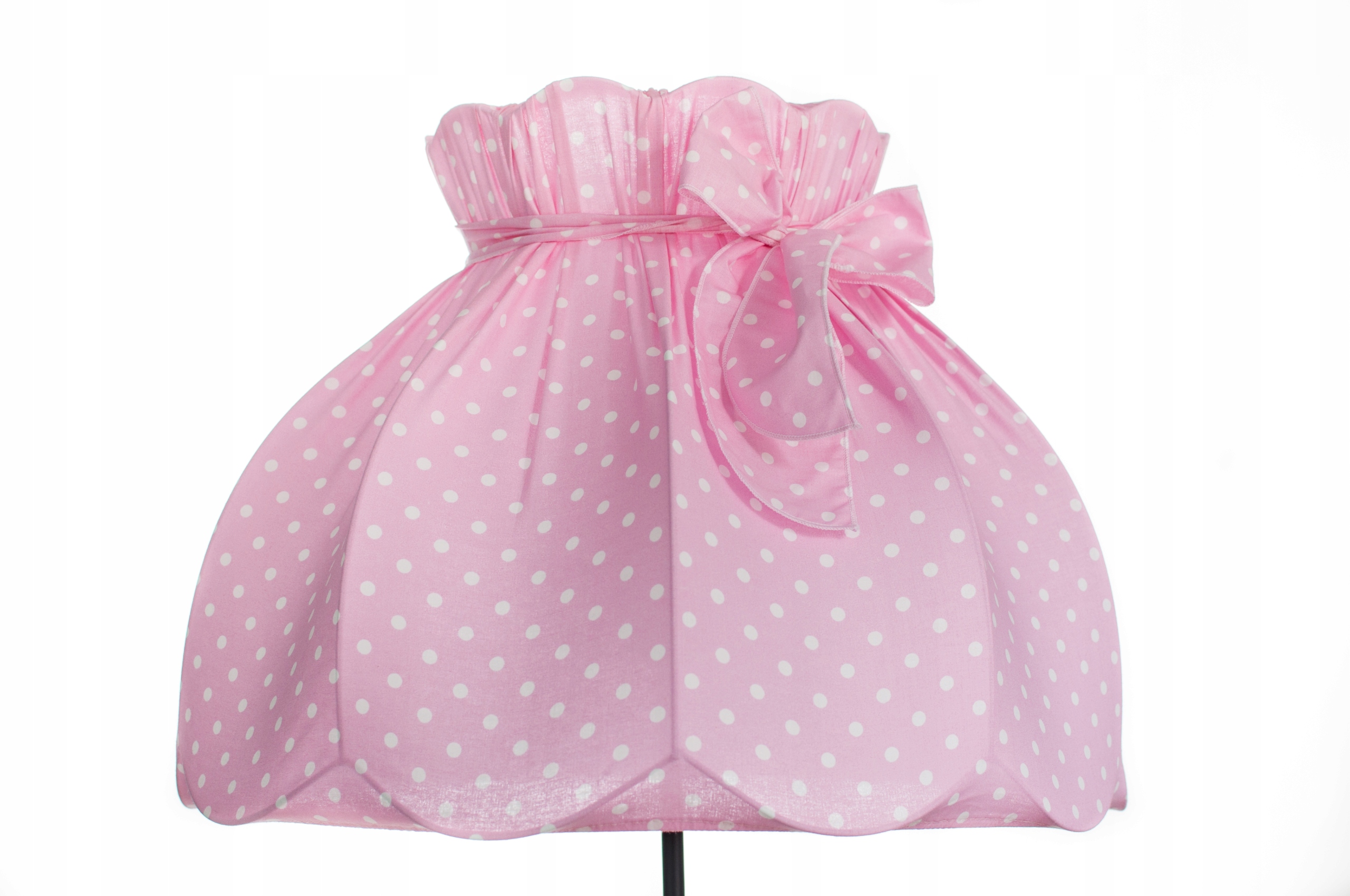 

Abażur z kokardą bawełna Różowy Białe Grochy 39cm
