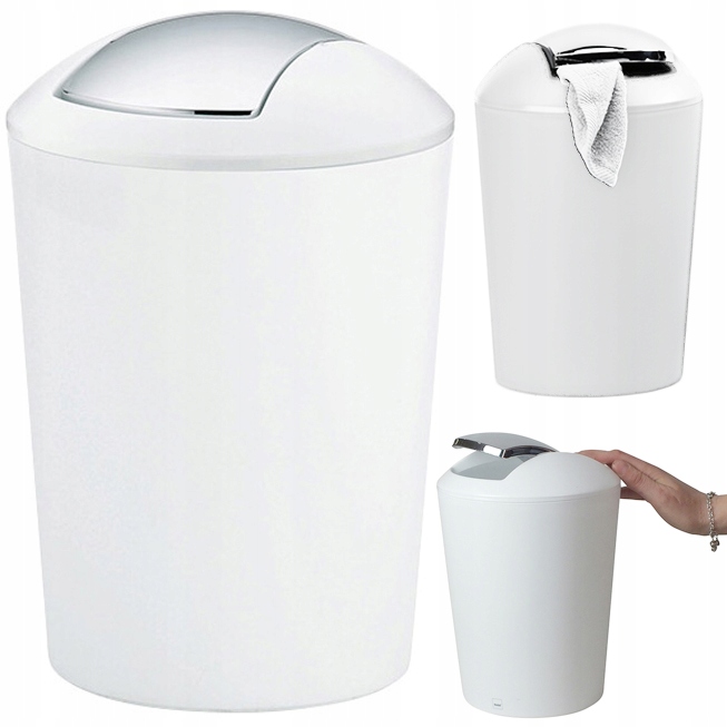 

Kosz na śmieci biały z klapką i pokrywką, 5 litrów