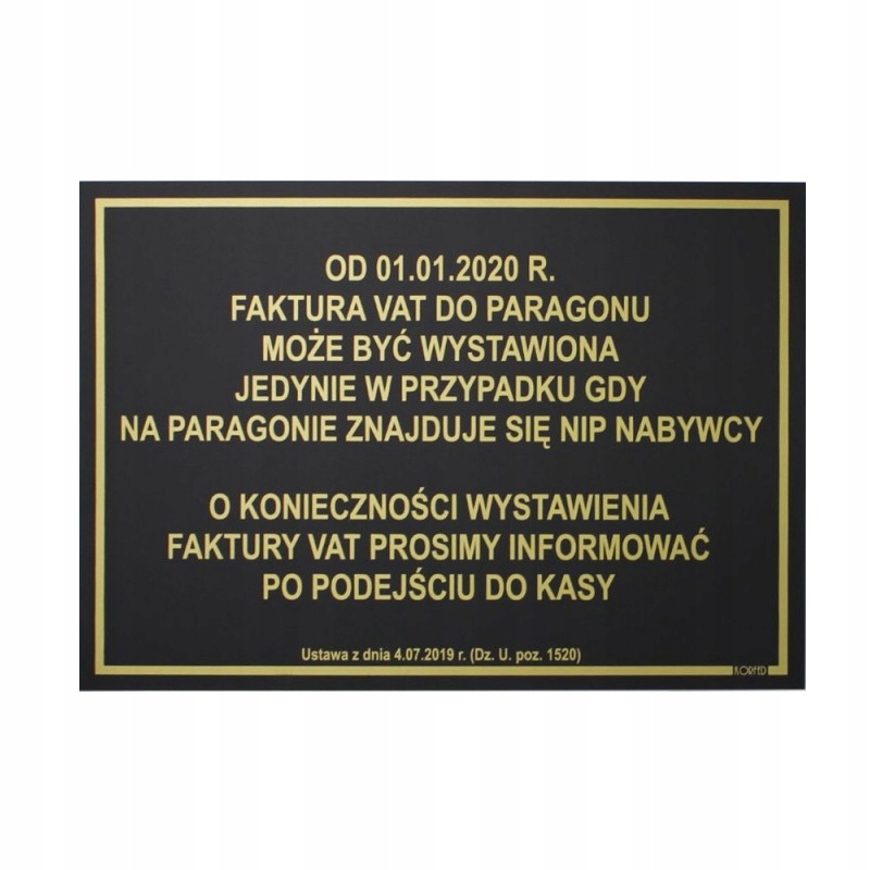 TABLICZKA INFORMACYJNA FAKTURA DO PARAGONU CZARNA