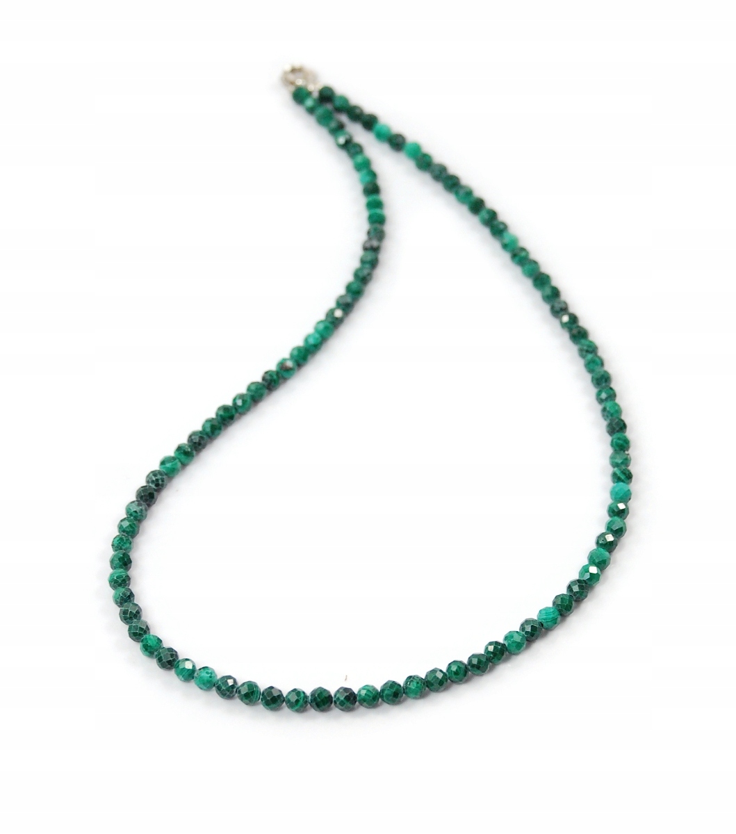 Přírodní zelený náhrdelník Malachit s fazetovanými kuličkami 4 mm stříbro 925