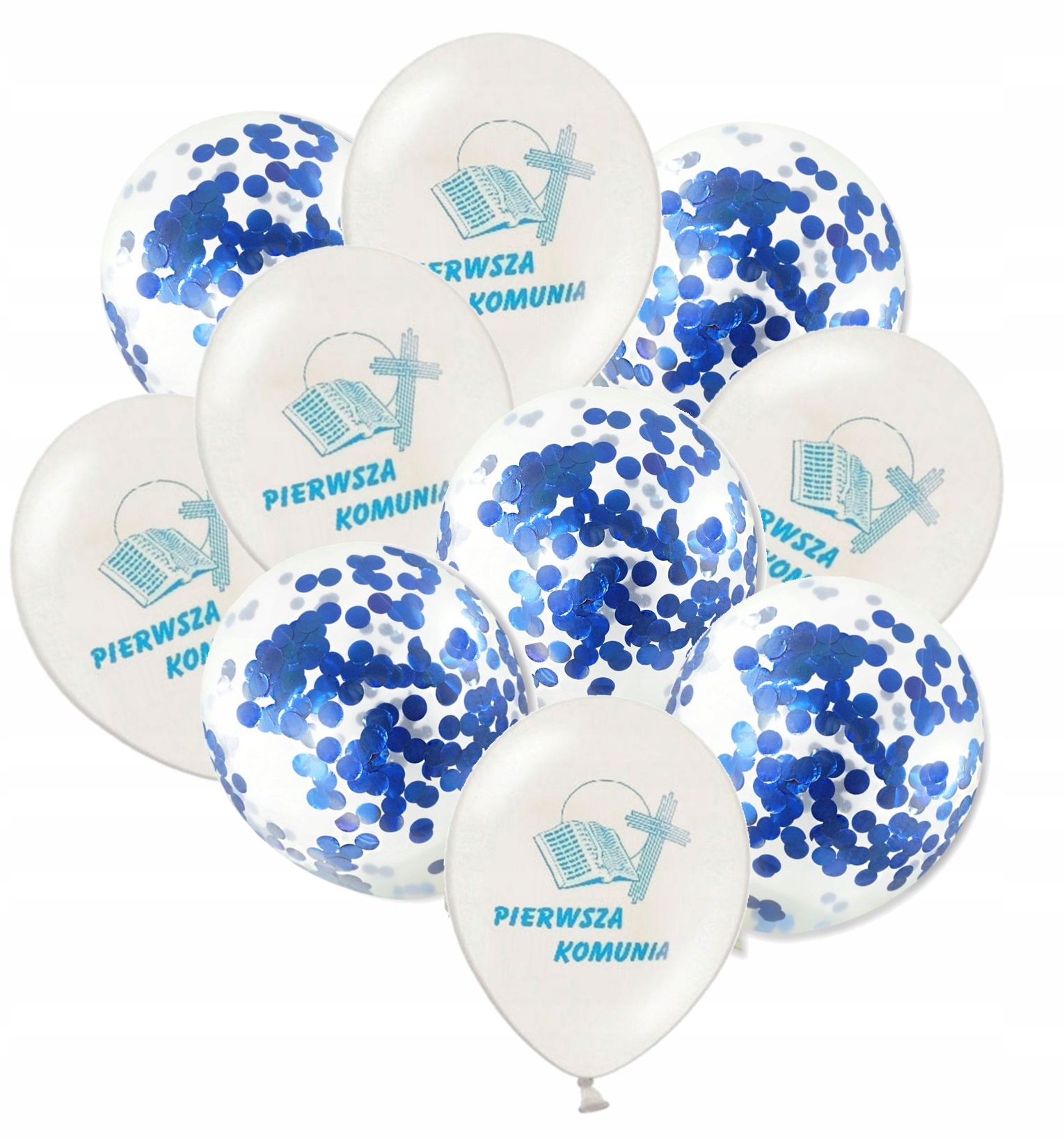 

Balony dekoracje komunijne na I Komunię z konfetti