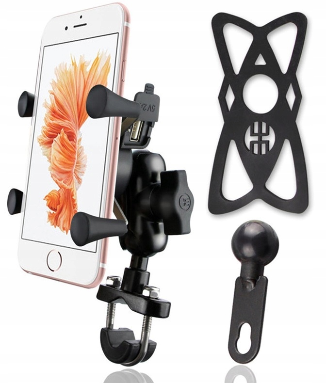 MOTOCYKLOWY UCHWYT X NA TELEFON GNIAZDO USB