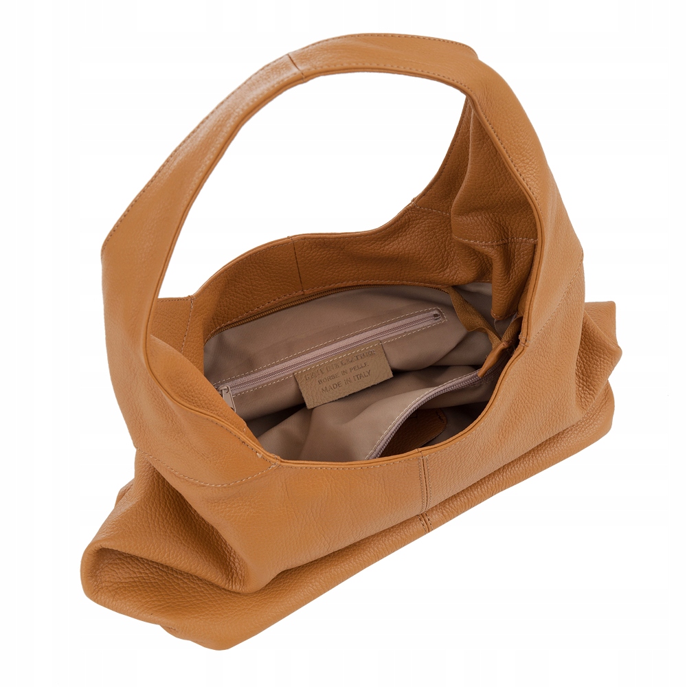 WŁOSKA RUDA CAMEL SKÓRZANA TOREBKA WOREK SKÓRA VERA PELLE SHOPPER Kolor brązowy