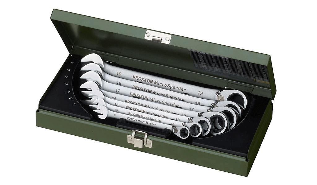 Proxxon 23124 klucze płasko-oczkowe z grzechotką MicroSpeeder 8-19 mm 7 el