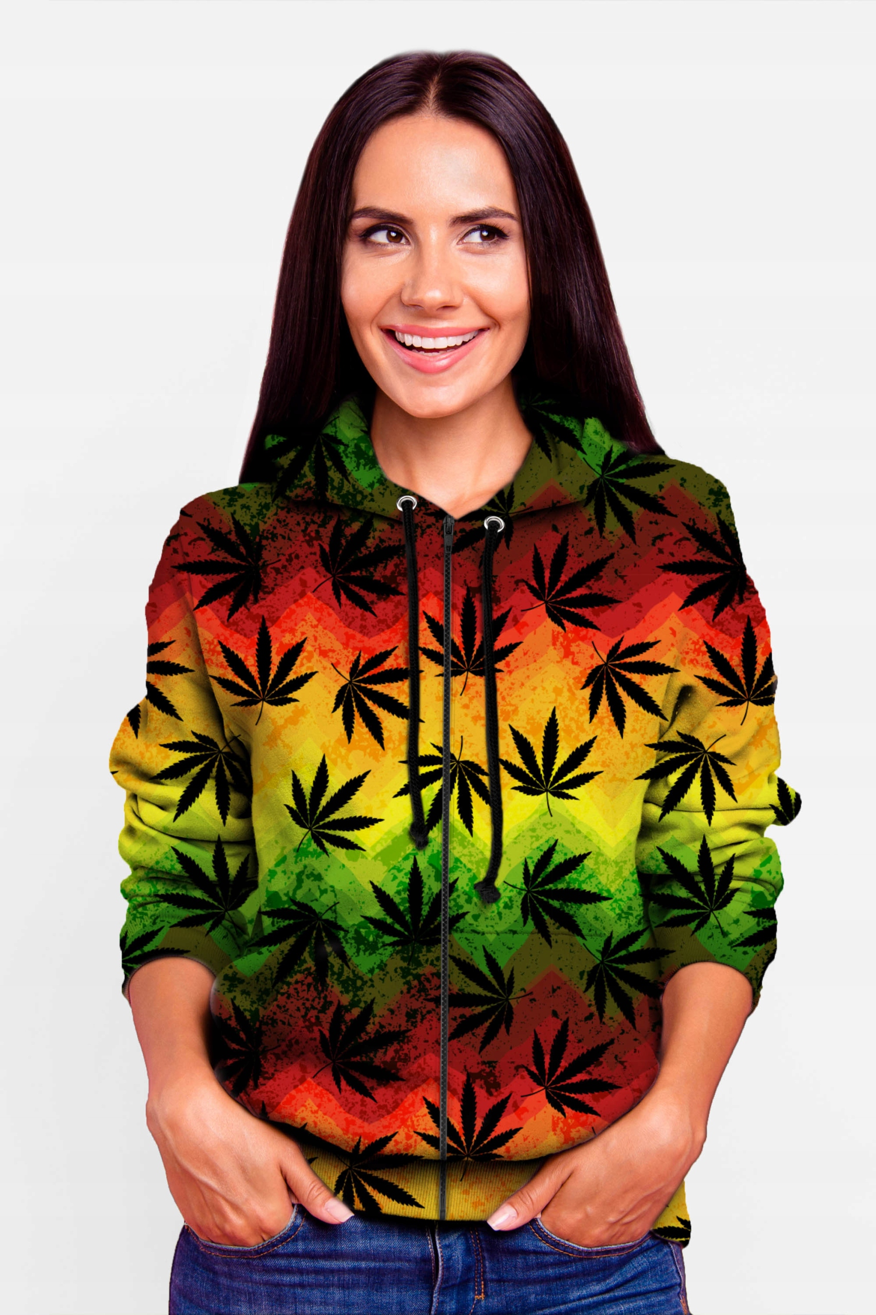 

Bluza Damska Zamek Print L Trawka Rasta Stylowa