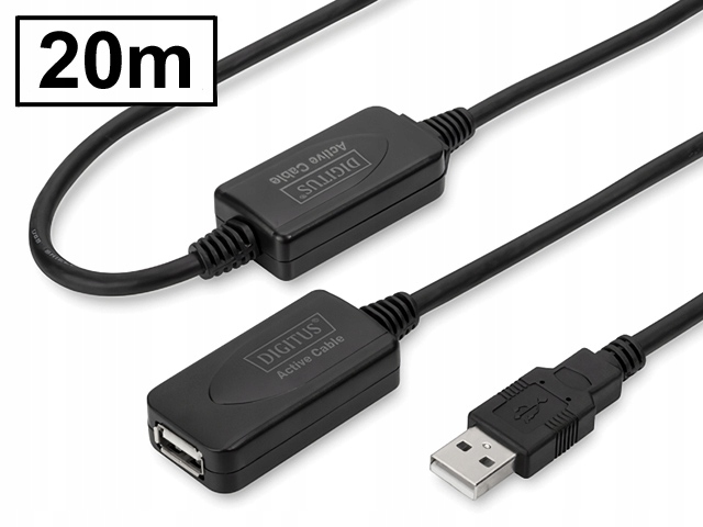 Przedłużacz aktywny USB2.0 HighSpeed 480Mb/s A/wtyk-A/gniazdo Digitus 20m