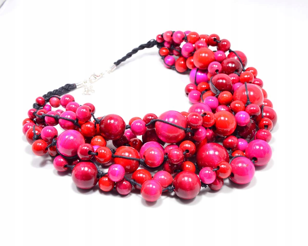 Kolie dřevěná Korále masivní náhrdelník Malinové