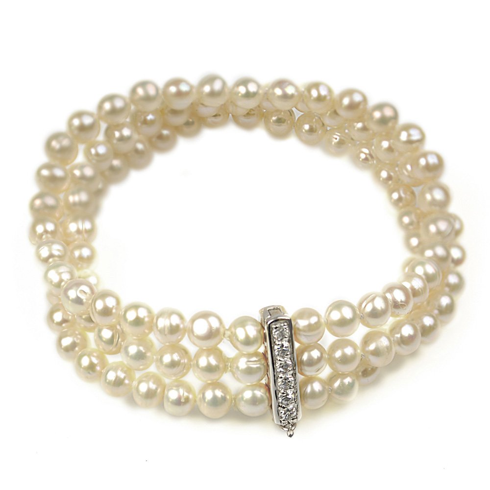 

Wielorzędowa Srebrna Bransoletka Z Białych Pereł