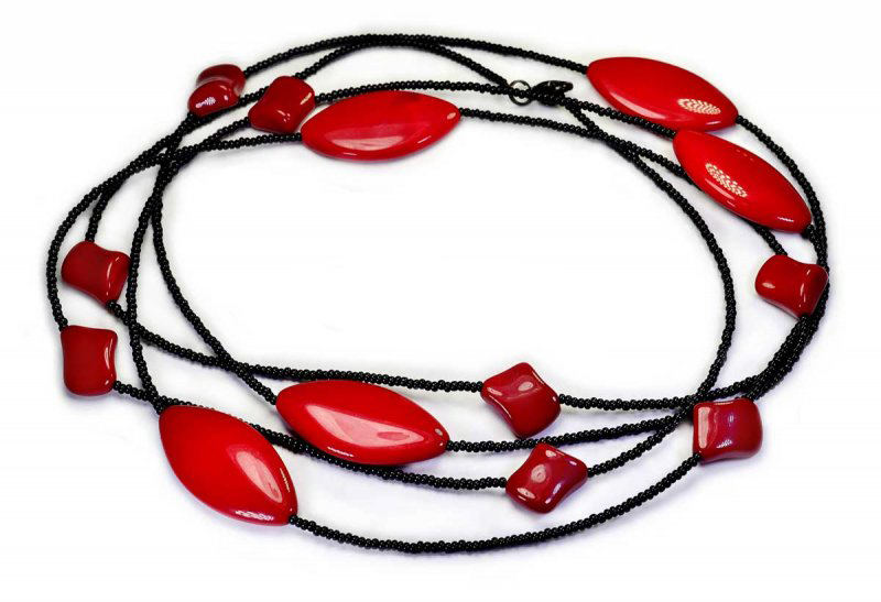 

Korale Naszyjnik Długi Czerwony Szklany Jablonex