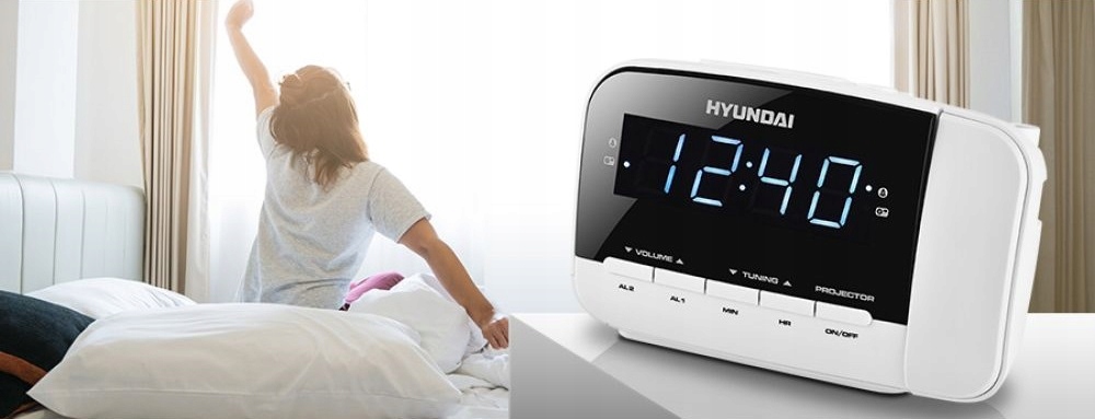 BUDZIK ZEGAR Z PROJEKTOREM RADIO FM HYUNDAI 481 B Zasilanie sieciowe