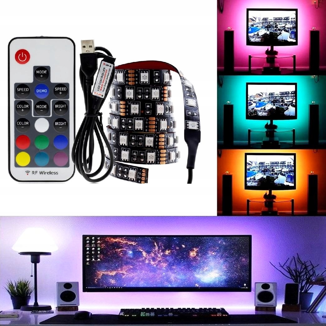 TASMOR USB Striscia LED TV, 2M 5050 LED Retroilluminazione TV Striscia RGB  Multicolor 16 Colori e