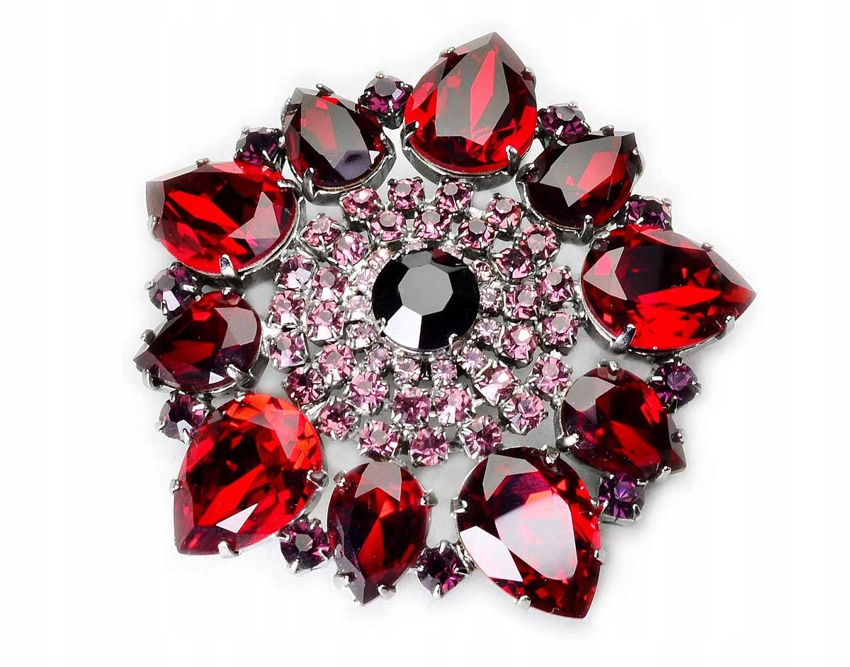 Duża Broszka Czerwona Swarovski Bordo Wesele Moda