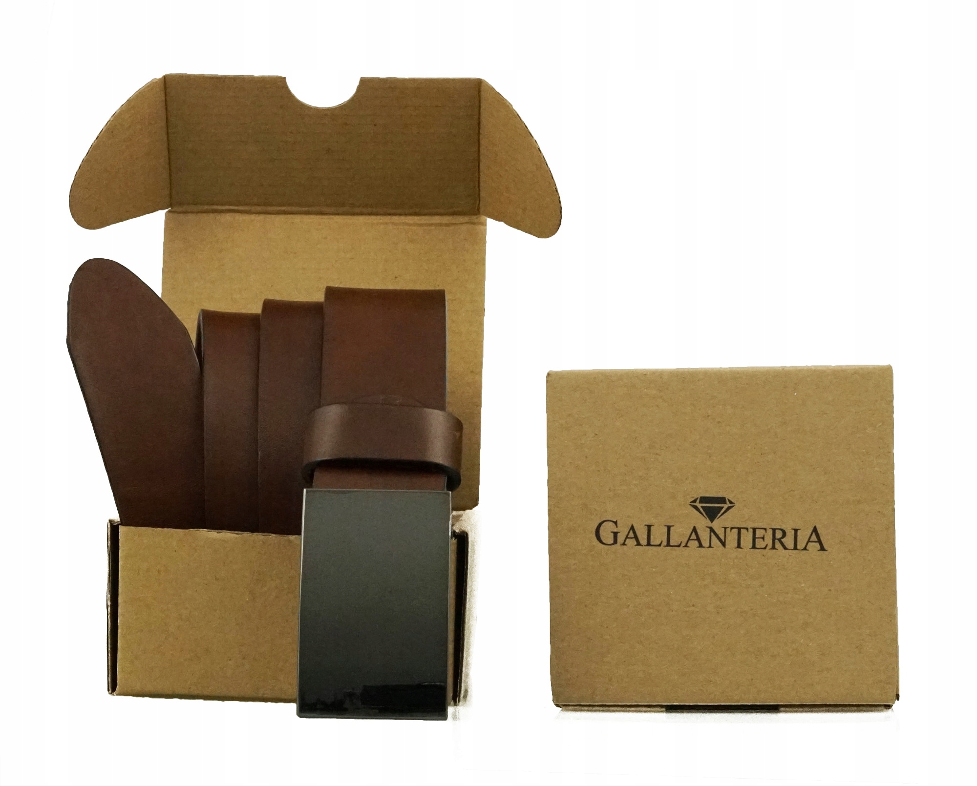 SKÓRZANY PASEK DO SPODNI 4 CM BLACHA BRĄZOWY 90 Płeć uniseks