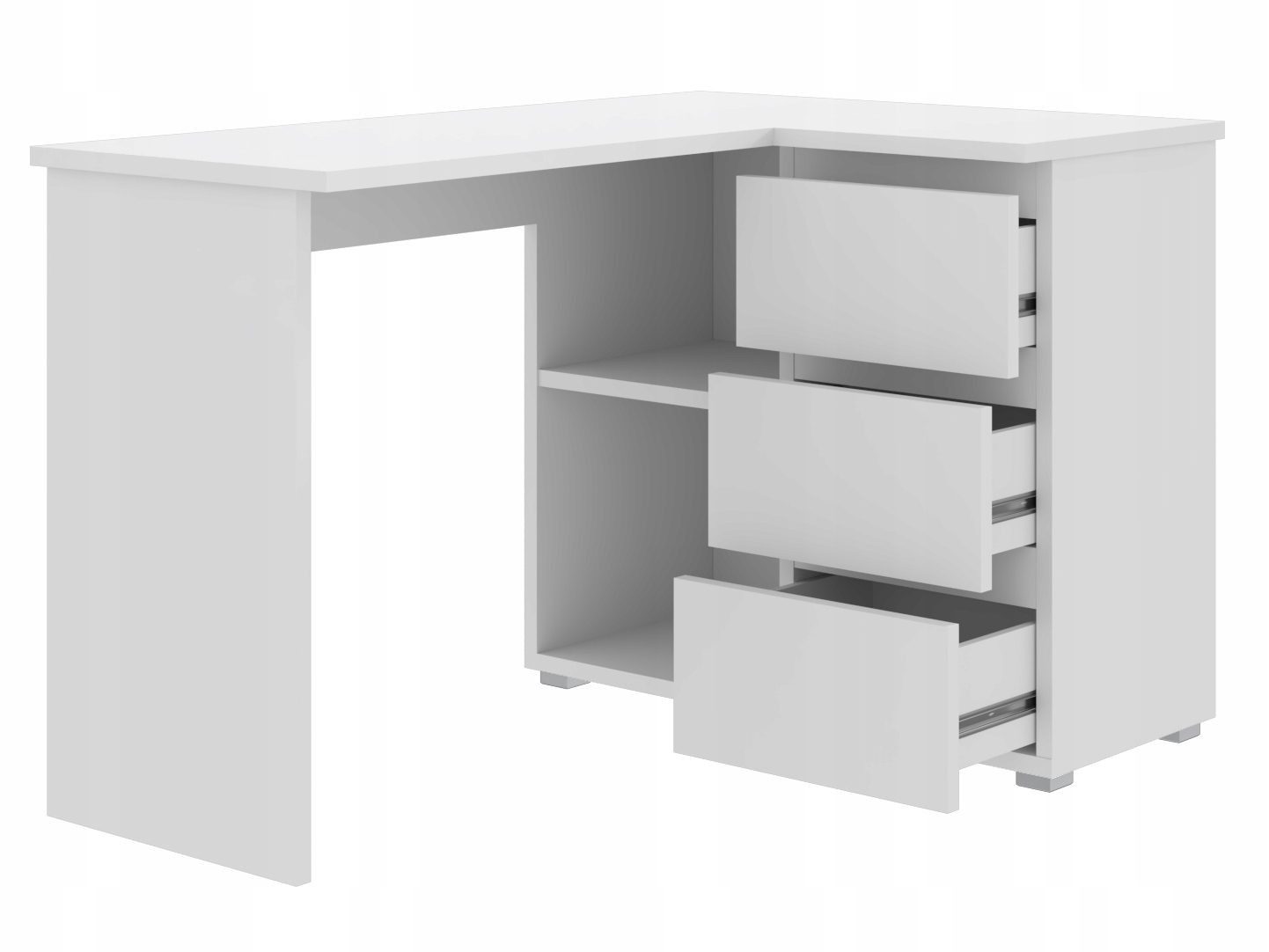 POJEMNE BIURKO NAROŻNE KOMPUTEROWE NEO BIAŁE 3SZ Głębokość mebla 85 cm