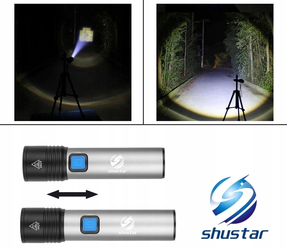 MAŁA PORĘCZNA LATARKA LED T6 1000LM 300M NA USB Materiał aluminium