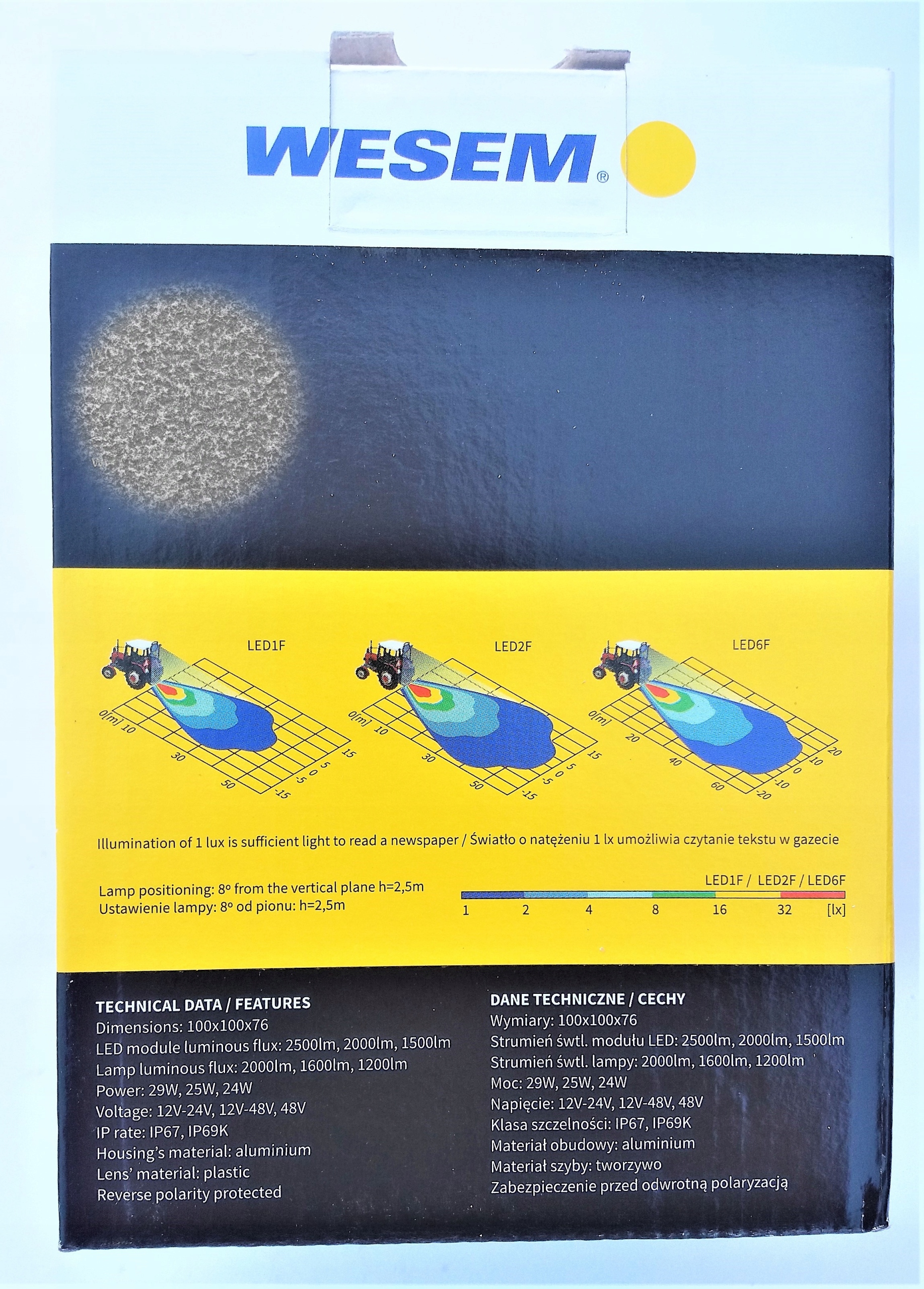 LAMPA ROBOCZA HALOGEN LED 2500lm mocna cofania Light Source LED