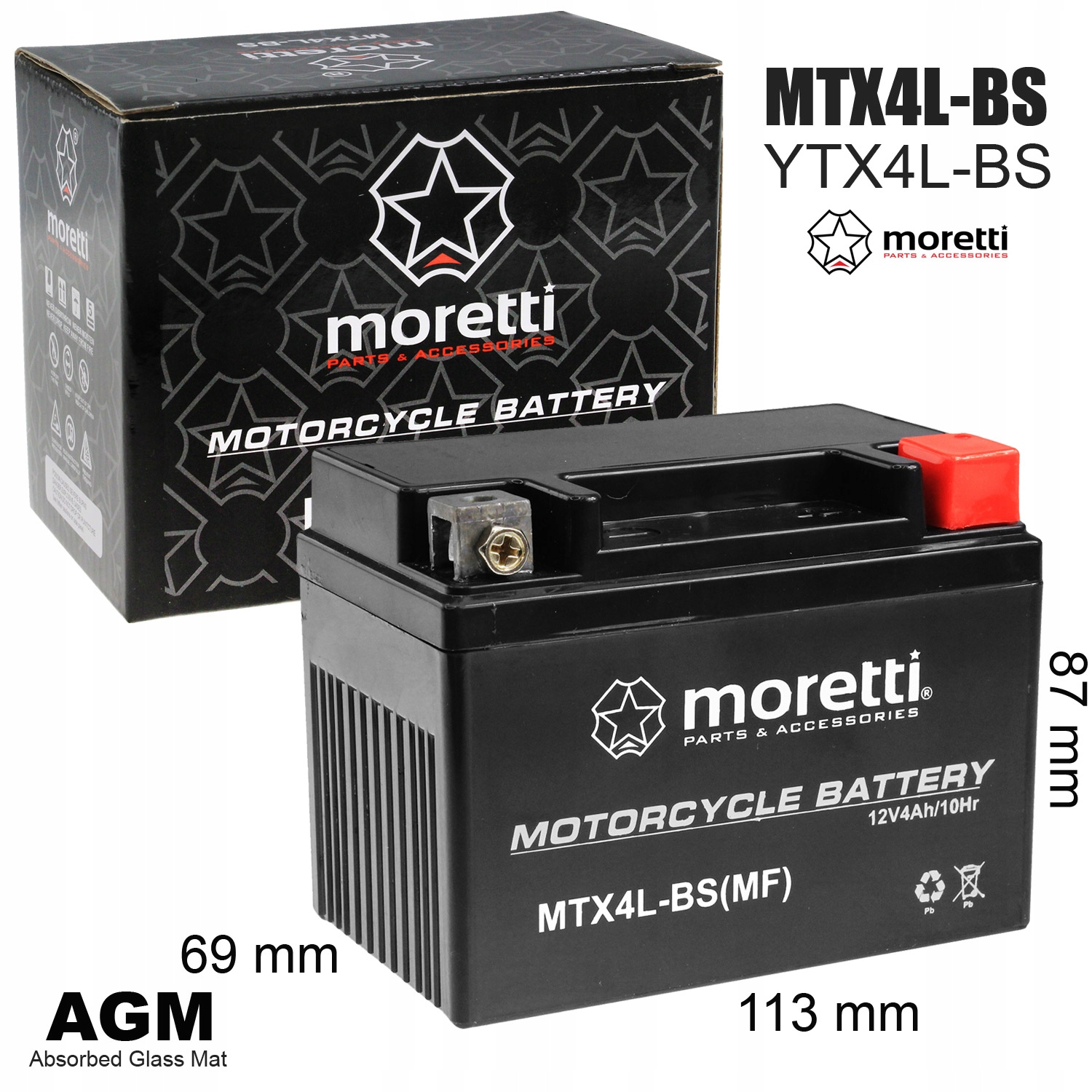 AKUMULATOR AGM ŁADOWARKA 12V 4AH MTX4L-BS ATV QUAD Producent Moretti