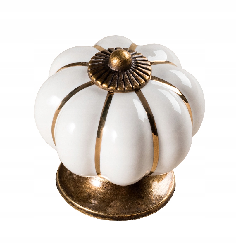 

Gałka Meblowa Porcelana Dynia Biała/złota Retro
