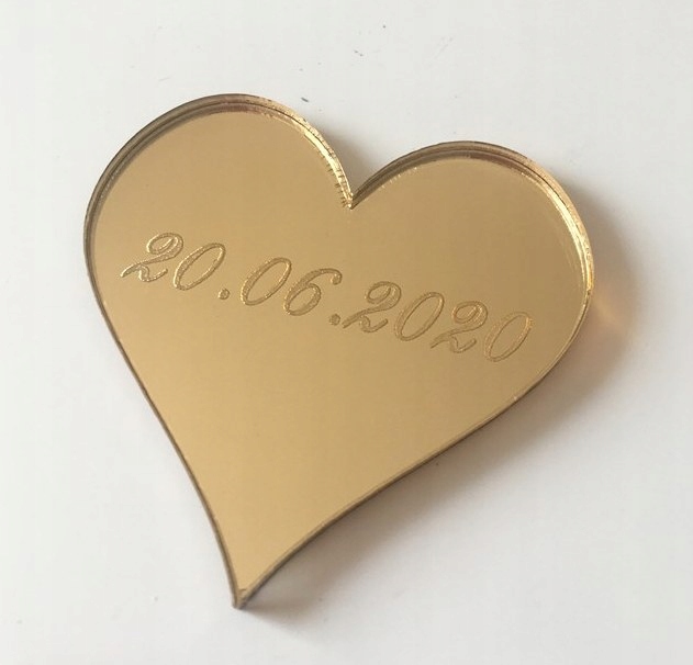 Serce złote z datą lustrzane plexi