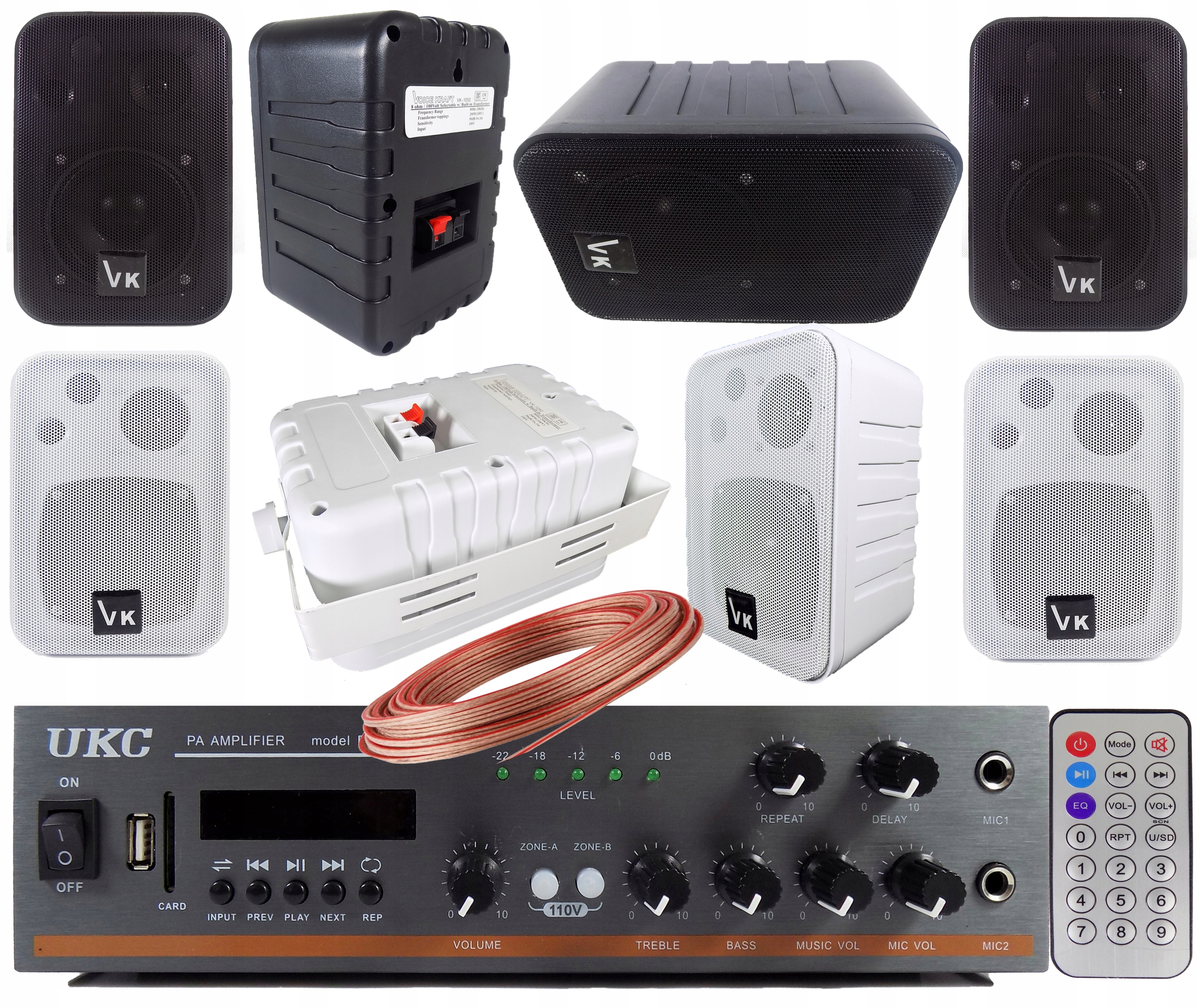 8 KOLUMMN PODWIESZANYCH NATYNKOWYCH WZMACNIACZ BLUETOOTH USB RADIOWĘZEŁ