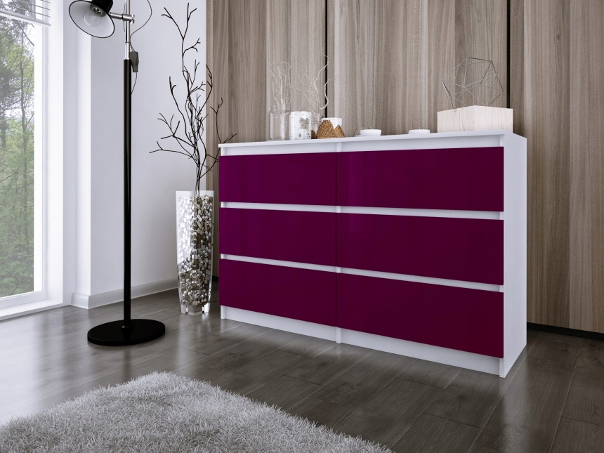 Komoda Zoe2, biały/fioletowy POŁYSK 6 SZUFLAD