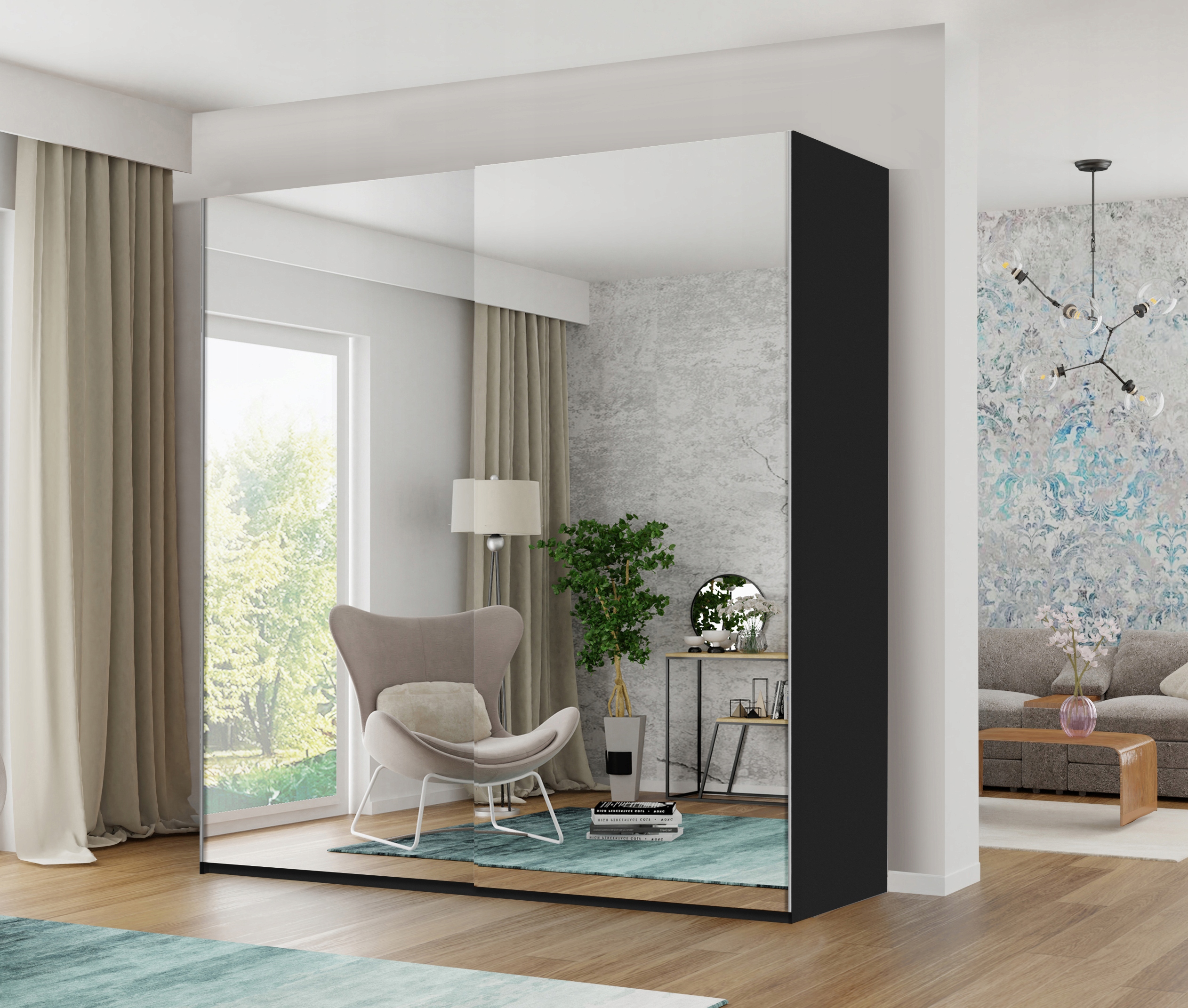 SZAFA PRZESUWNA Z LUSTRAMI DO SYPIALNI SZER 200 CM Liczba szuflad 0