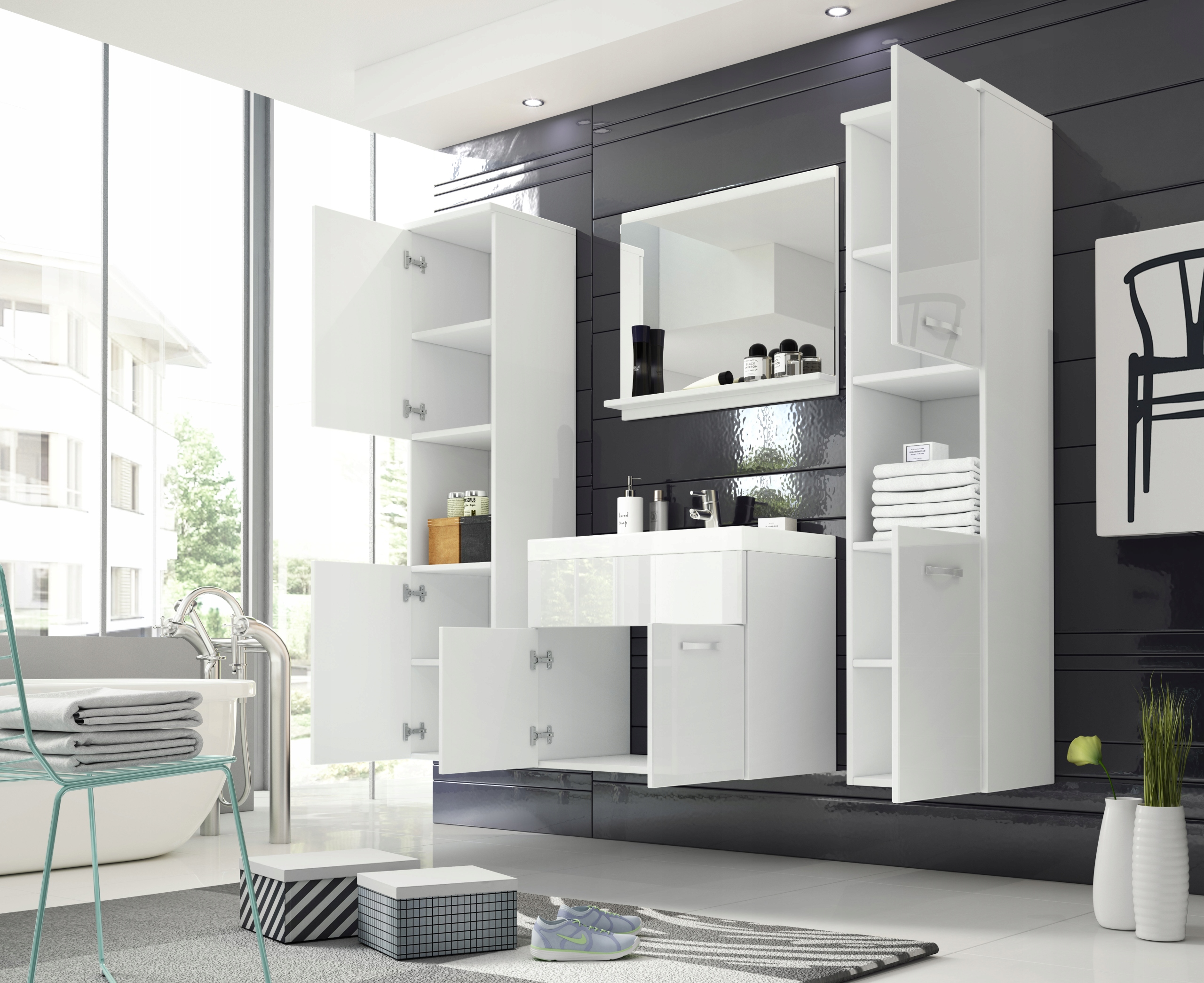 Meble łazienkowe Montreal XL SZARY POŁYSK / BIAŁY Kod producenta Montreal Xl bialy / szary