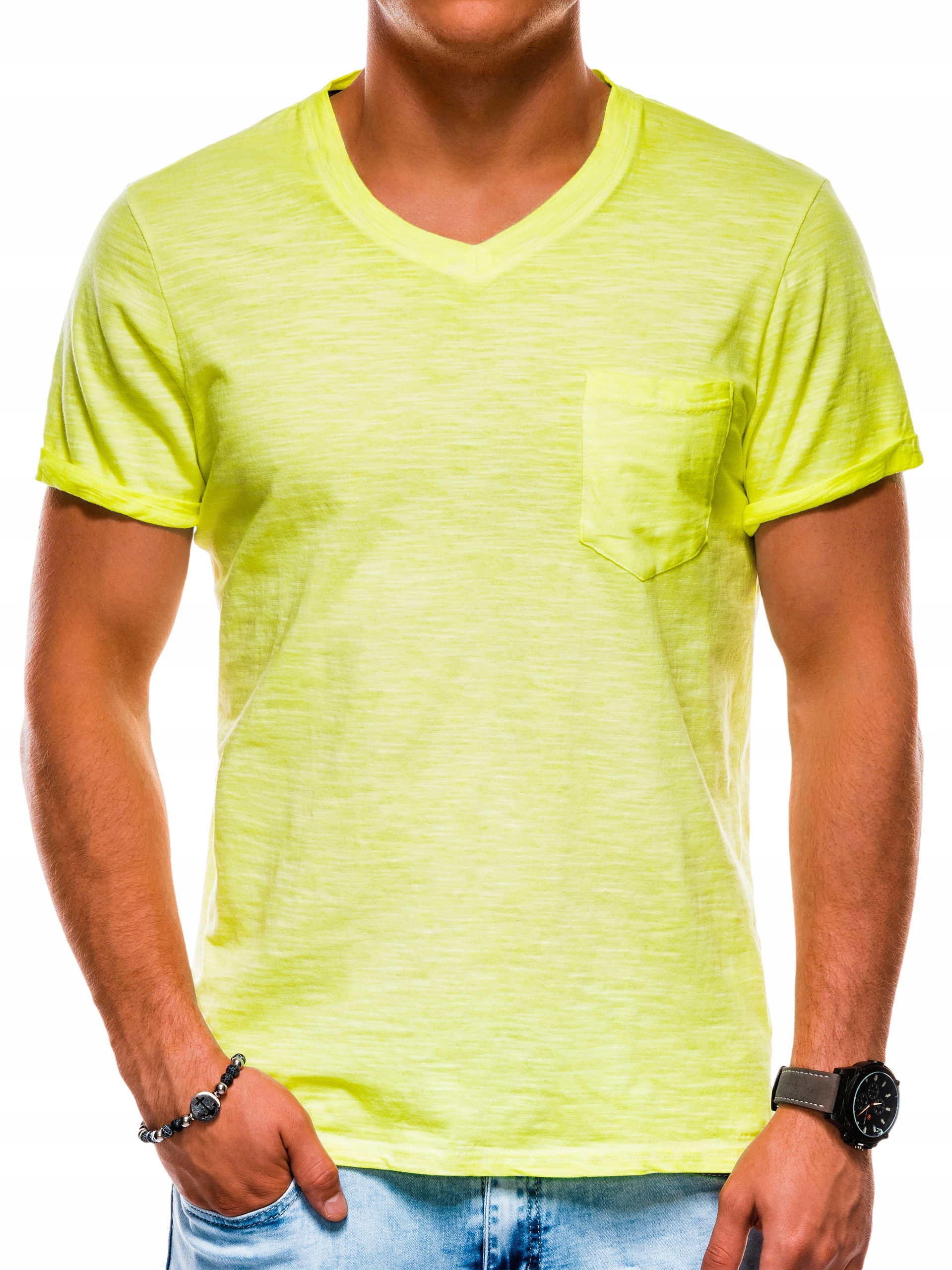 

Letni t-shirt męski vneck neon S1053 żółty S