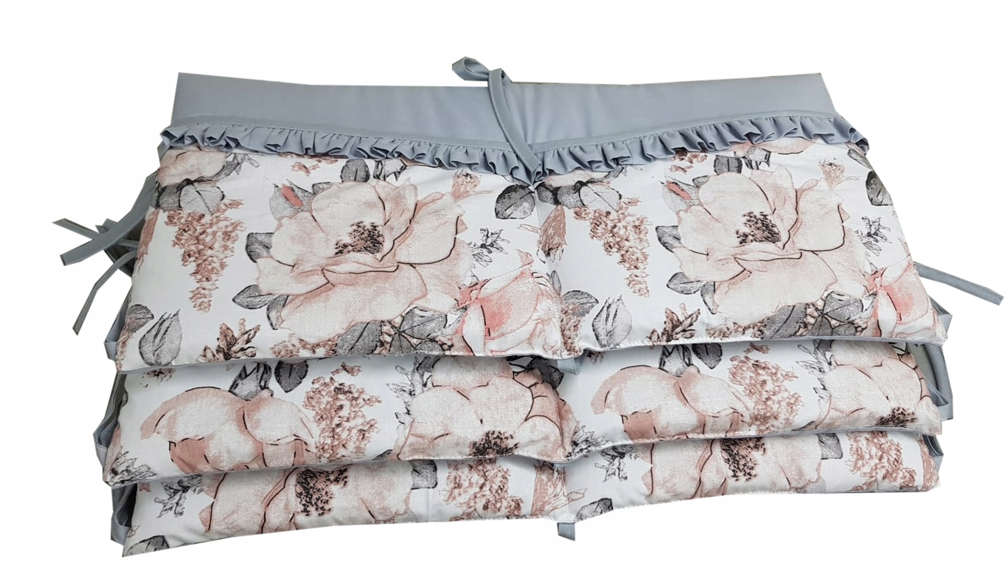 Бампер для ліжечка стьобаний сірий модний півонія довжина 180 см