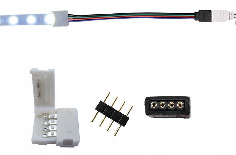 Złączka do taśmy LED RGB 10mm z kablem 4-PIN męska Typ kabel