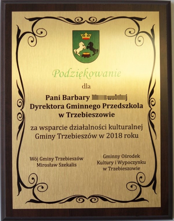 

Dyplom drewniany Podziękowanie w kolorze 20x15cm