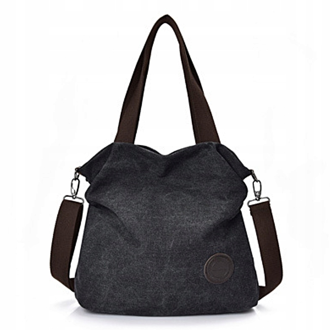 Czarna materiałowa torba shopper damska - Akcesoria - Czarny